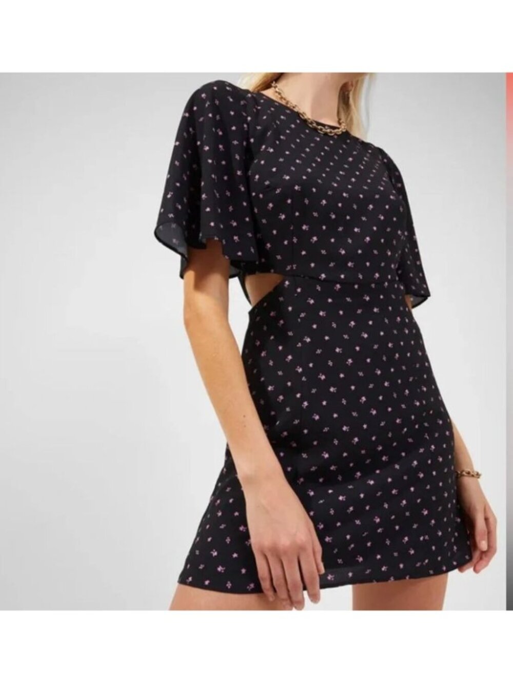 French Connection Ditsy Floral Mini Dress Augustine Verona Crepe Navy Cut Outs 8